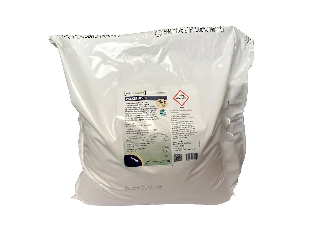 Vaskepulver Prime Source Mild ULTRA Højkonc Svanemærket uden Parfume 10 kg