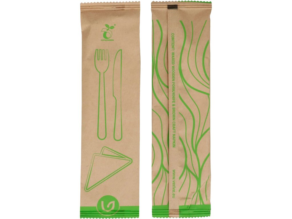 Bestikpose Verive L205xB60mm Voksbehandlet Træ FSC med Kniv Gaffel Serviet Natur