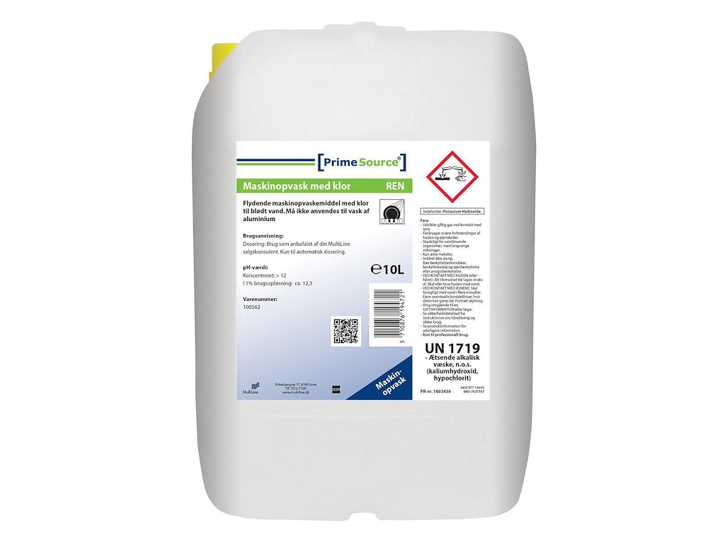 Maskinopvask Flydende Prime Source Ren 10ltr med Klor Blødt til belægninger