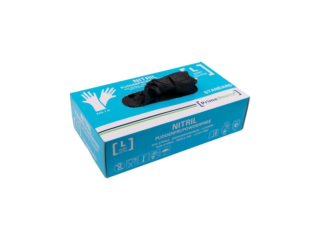 Handske Engangs Prime Source STANDARD str L Nitril uden Pudder Sort AQL 1.5
