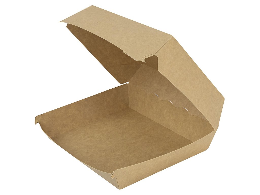 Burgerboks L195xB150xH80mm Kraft Med hængslet låg Brun
