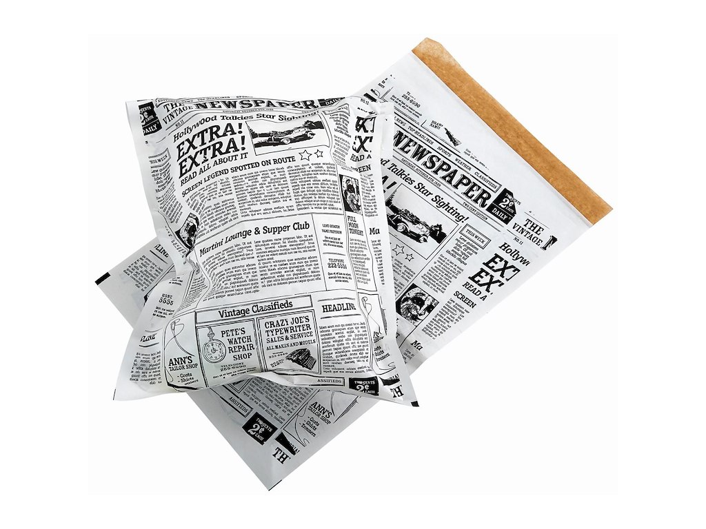 Pose Old News 45x28.5 cm med Tapelukning Papir/PE