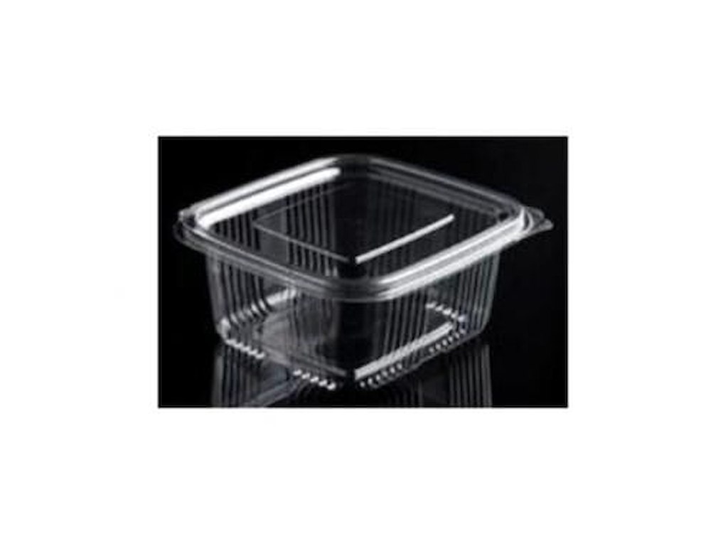 Plastbæger Catersource 500 ml 90x105x55 mm firkantet hængslet låg RPET Klar, 600 stk