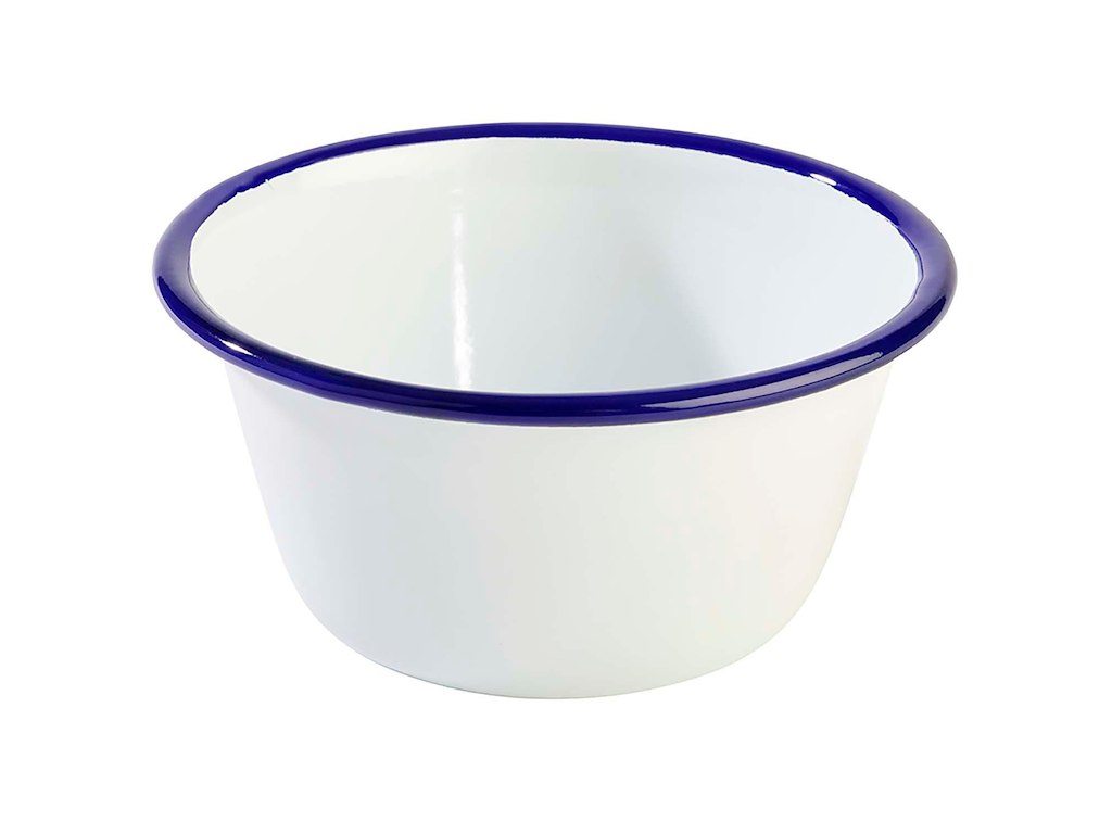 Skål 50 cl Ø13xH6 cm Emaljebelagt stål hvid med blå kant