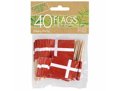 Flag Kageflag på træpind Dannebrog 3,5x7cm Papir Rød/Hvid