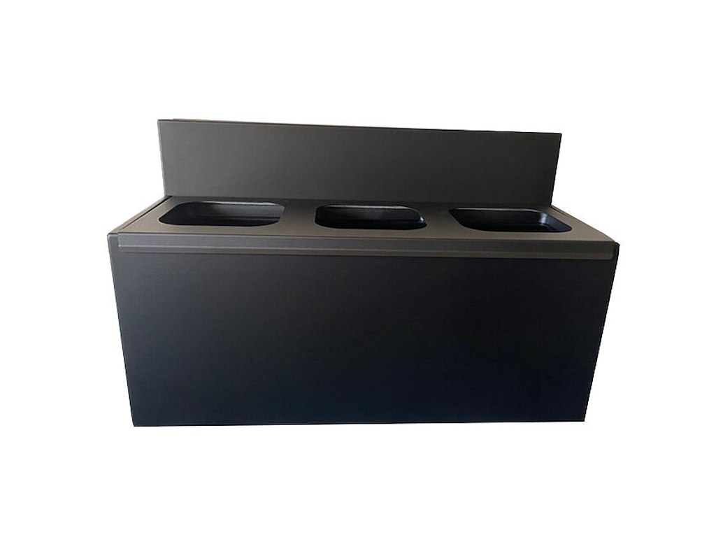 Affaldsstativ vægophængt 3 delt 3x20ltr L1070xB315xH495mm med låg Sort