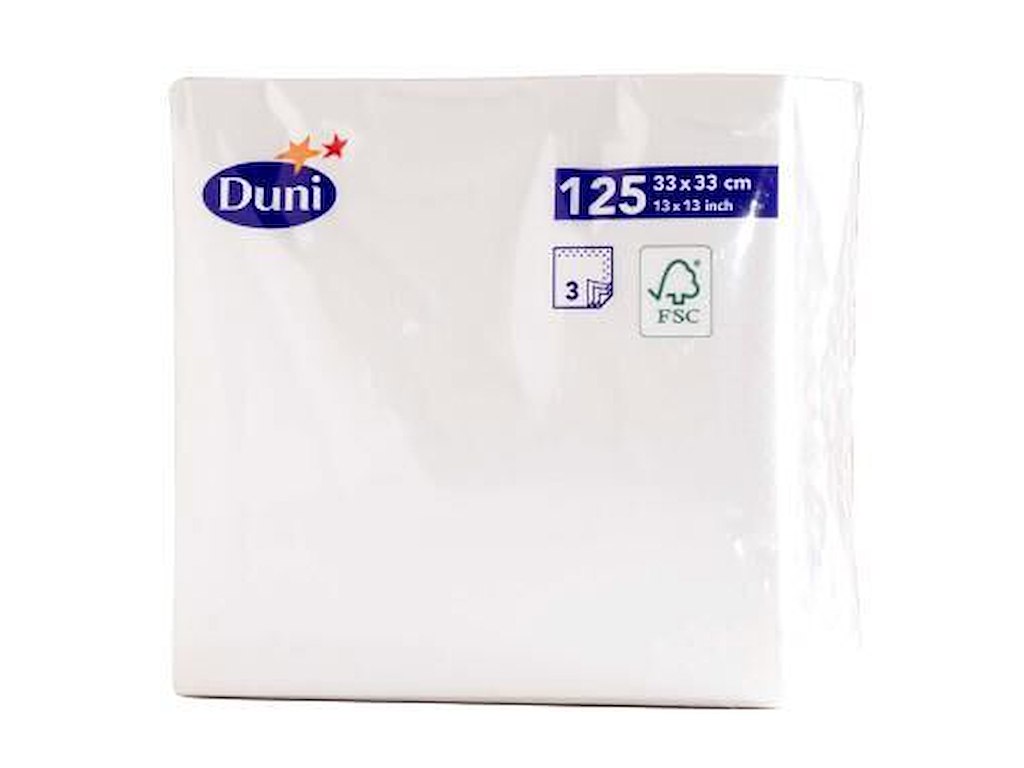Serviet Duni 33x33cm 3-lag Hvid 125 stk