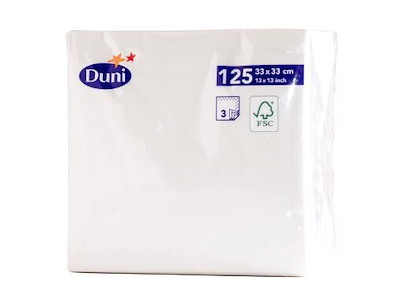 Serviet Duni 33x33cm 3-lag Hvid 125 stk