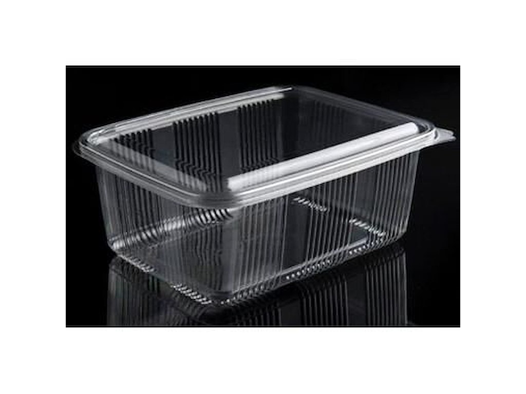 Plastbæger Catersource 2000 ml 140x195x90 mm firkantet hængslet låg RPET Klar