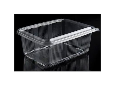 Plastbæger Catersource 2000 ml 140x195x90 mm firkantet hængslet låg RPET Klar