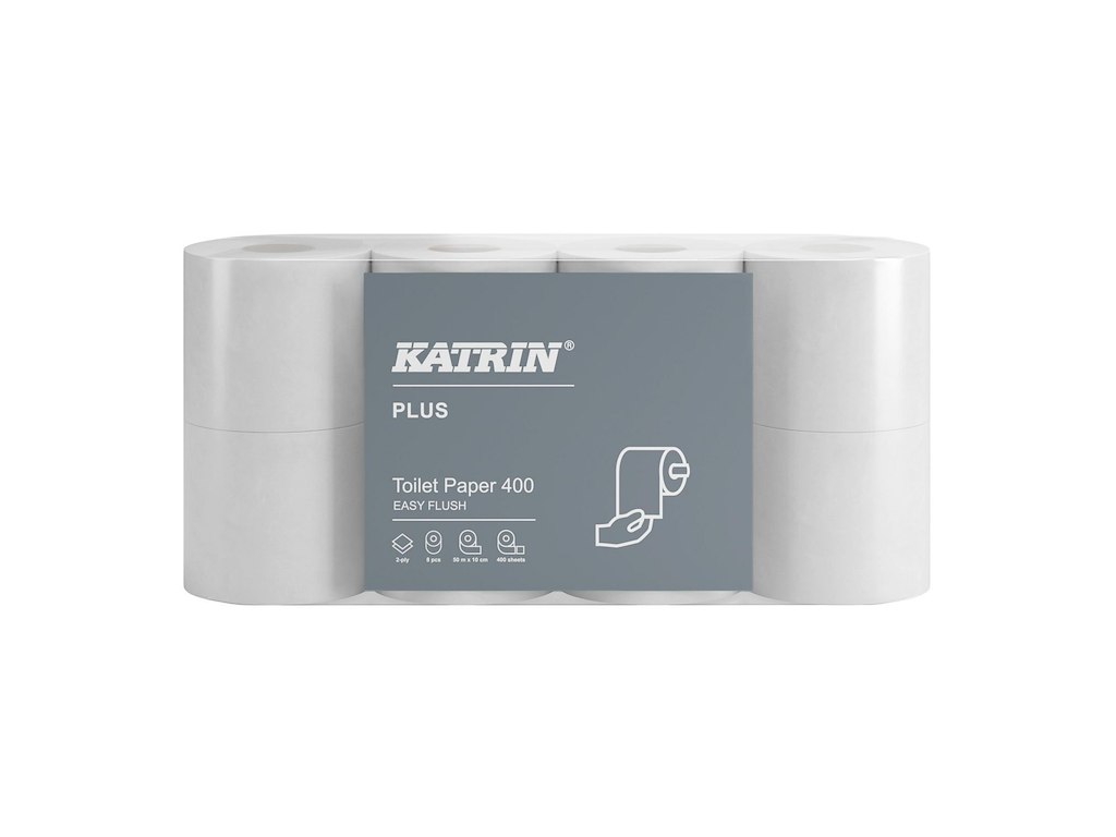 Toiletpapir Katrin Plus Easy Flush 2-lags Ø11.5cm L50mxB10cm Nyfiber Hvid