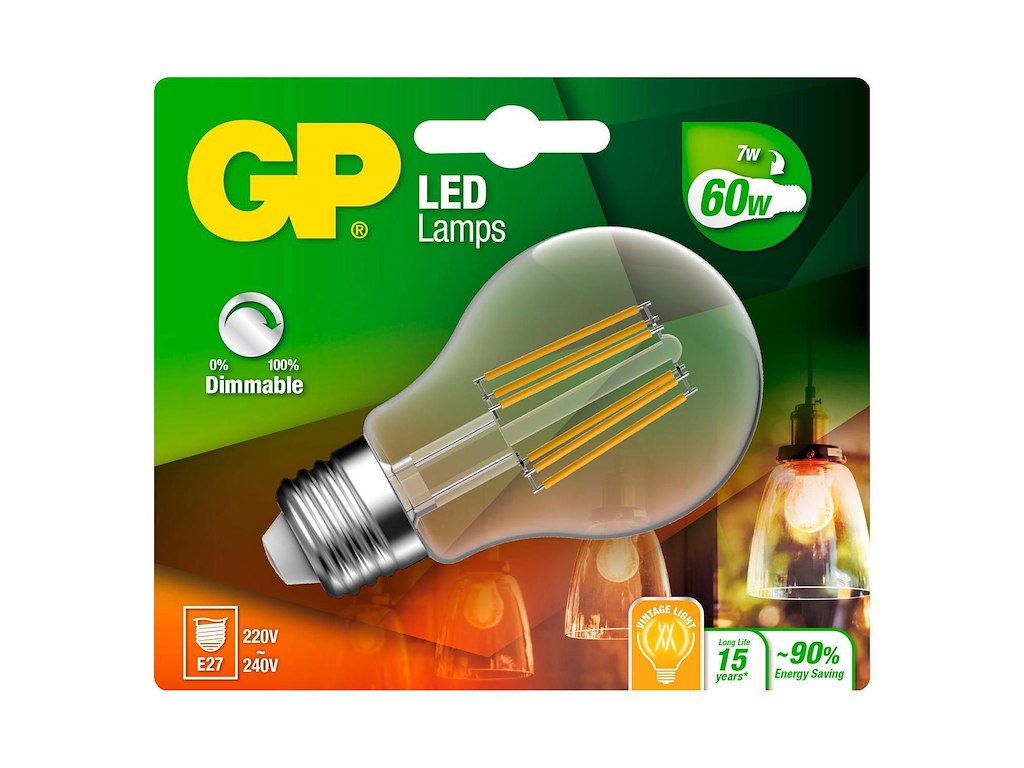 LED Pære GP Filament E27 7Watt 806 Lumen Dæmpbar