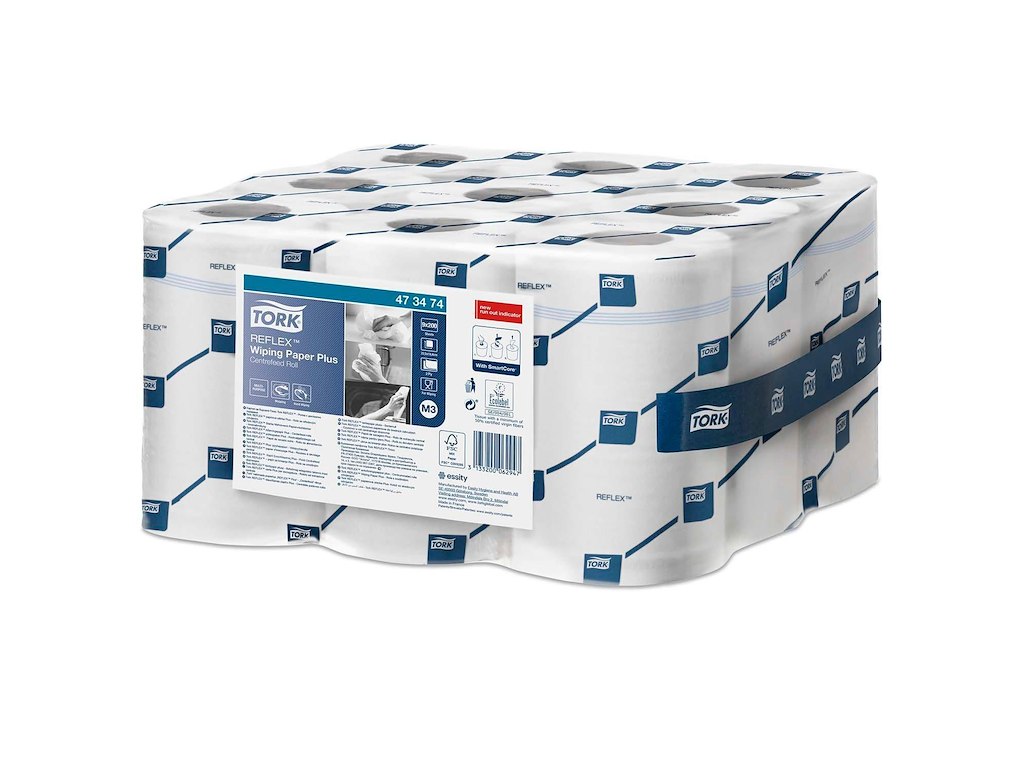 Håndklæderulle Tork Reflex Mini M3 2-lag Ø12.7xB19.4cmxL67m M/Hylse Genbrug Hvid