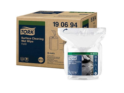 Aftørringsklud Tork Wet wipes til overflader refill i pose til varenummer 9199