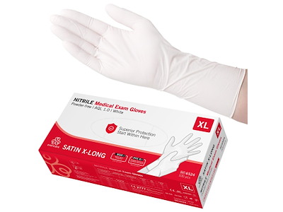 Undersøgelseshandske Engangs Satin Lang Str XL Nitril uden Pudder Hvid AQL 1.0