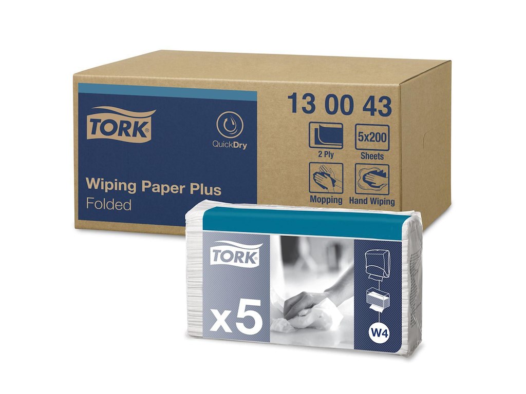 Aftørringsklud Tork Plus W4 2-lag 324x385mm Toppak Hvid