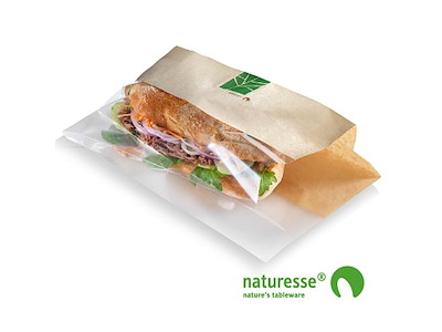 Sandwichpose 280x100x30 mm Papir/PLA Brun/Klar