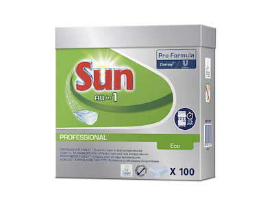 Maskinopvask Tabs Sun Pro All in 1 Eco 100 stk Ecolabel m. Salt/Afsp. Opløselig