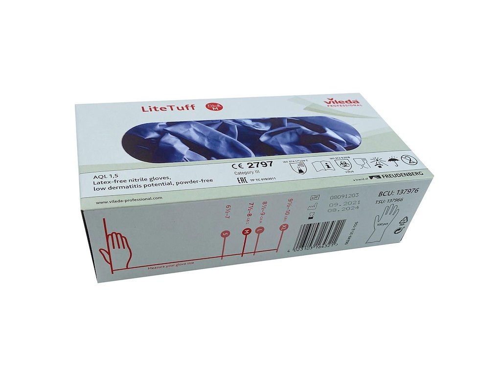Handske Engangs LiteTuff str M uden Pudder Nitril Blå