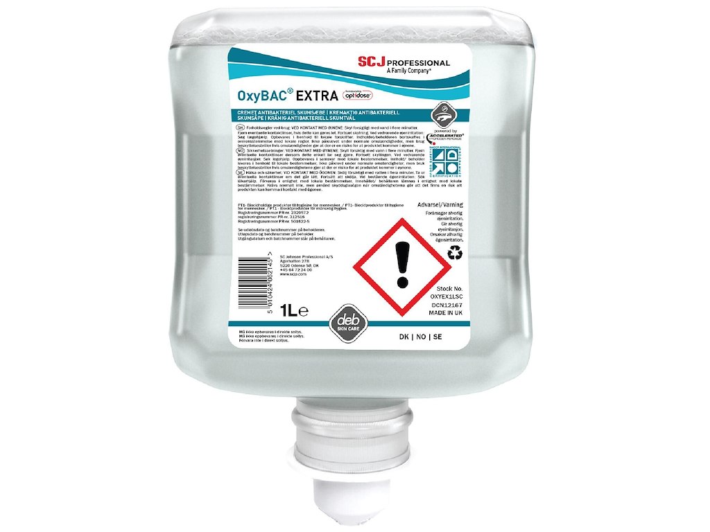 Skumsæbe Oxybac Extra 1ltr u. Parfume Desinficerende til Antibac 1000 Dispenser