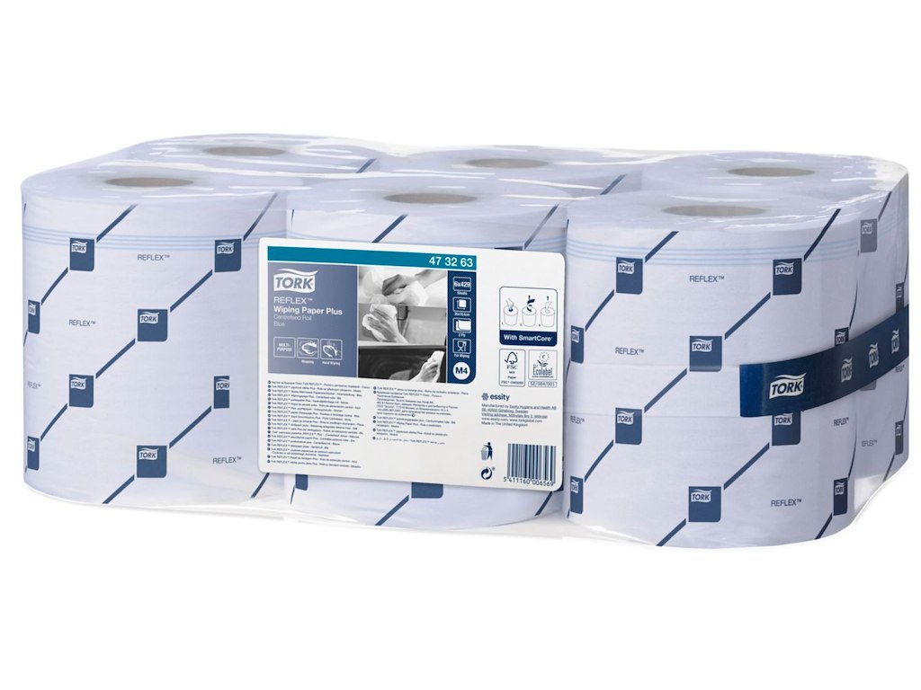 Håndklæderulle Tork Reflex plus M4 150m Ø19cm 2-lag blå