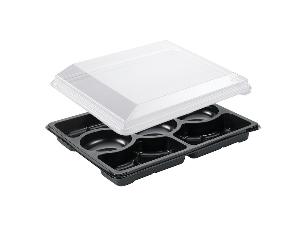 Bakke Zen Tapas 7-rum 1518ml L320xB250xH69mm RPET med Låg Sort 5 sæt sampak