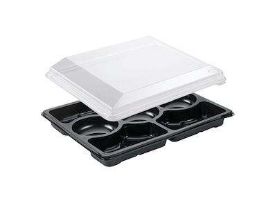 Bakke Zen Tapas 7-rum 1518ml L320xB250xH69mm RPET med Låg Sort 5 sæt sampak