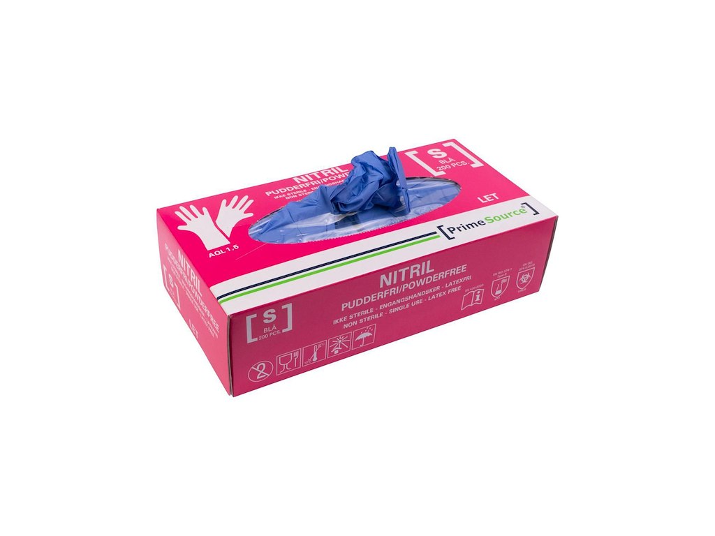 Undersøgelseshandske Engangs Prime Source str S uden Pudder Nitril AQL 1.5 Blå