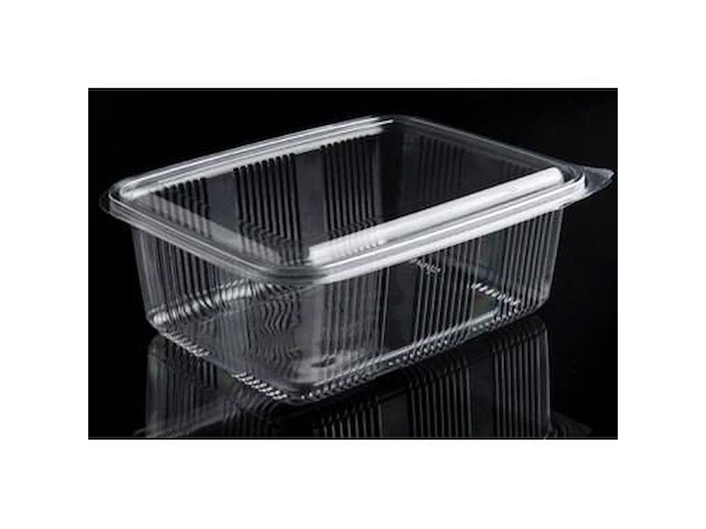 Plastbæger Catersource 1750 ml 140x195x83 mm firkantet hængslet låg RPET Klar