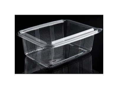 Plastbæger Catersource 1750 ml 140x195x83 mm firkantet hængslet låg RPET Klar