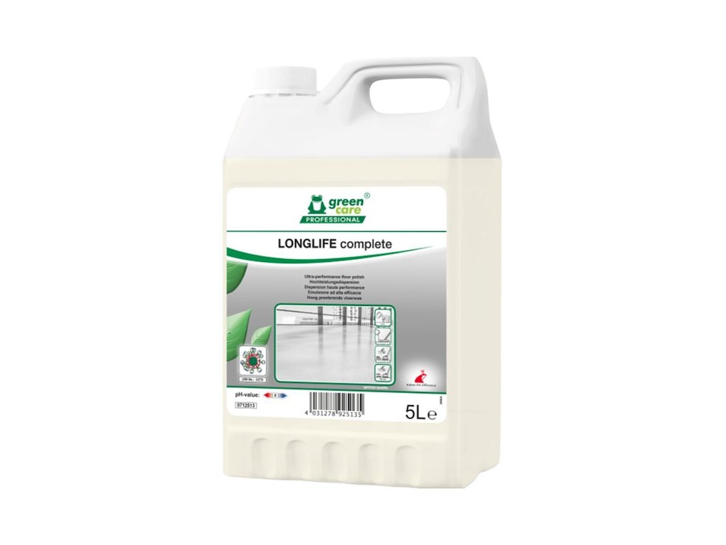 Gulvpolish, Green Care Professional LONGLIFE Complete, 5 l, blank, skridsikker, uden farve og parfume