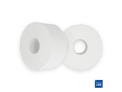 Toiletpapir Techline Jumbo Mini 2-lag Ø19cm L180mxB9cm Nyfiber Hvid