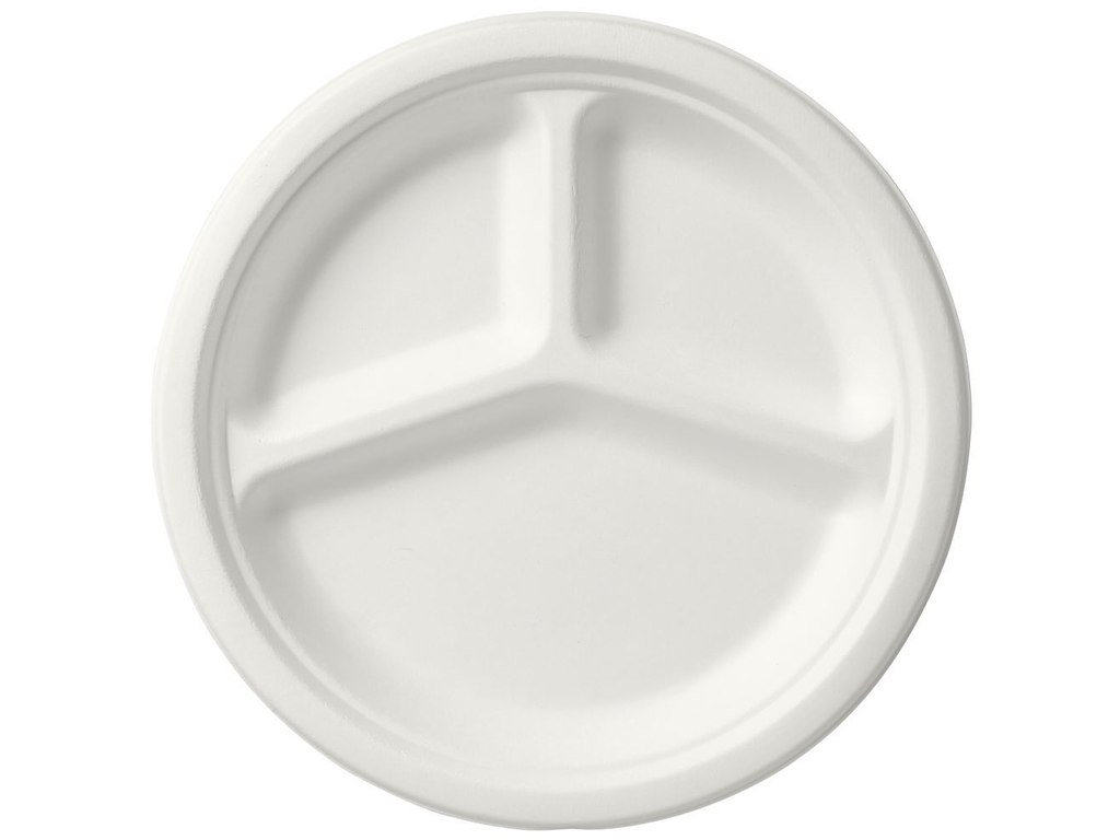 Tallerken Ø26cm 3-rum Bagasse Hvid