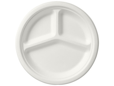 Tallerken Ø26cm 3-rum Bagasse Hvid