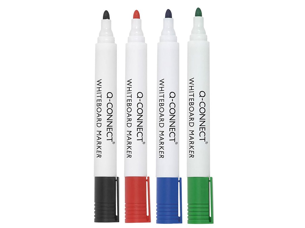 Whiteboard marker Q-connect blå, rød, sort, grøn rund spids 2-3 mm