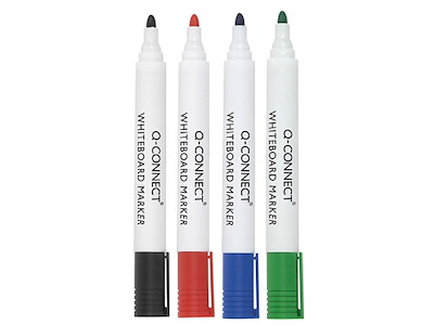 Whiteboard marker Q-connect blå, rød, sort, grøn rund spids 2-3 mm