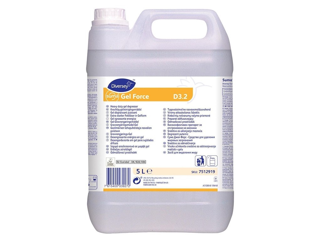 Skumrengøring Alkalisk Suma Gel Force D3.2 5ltr Ecolabel uden Farve/Parfume Gul