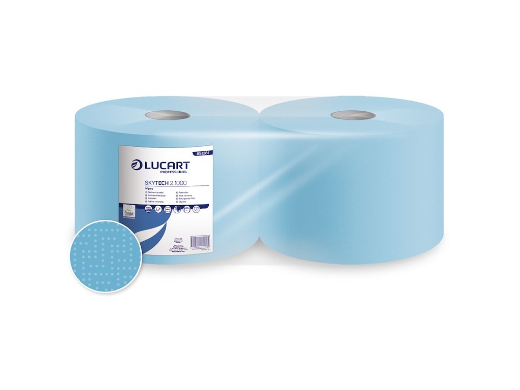 Aftørringsrulle Industri 2-lags Ø36cm B22.5cmxL360m Ecolabel Blå Genbrugsfiber