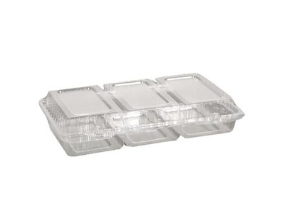 Smørrebrødsbakke 3-rum 245x145x45 mm Hængslet låg APET Klar