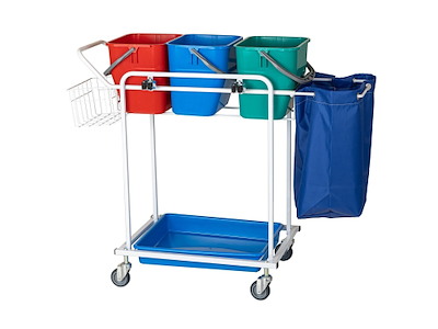 Rengøringsvogn 3 spande 13 ltr med Bakke/Net/Kurv