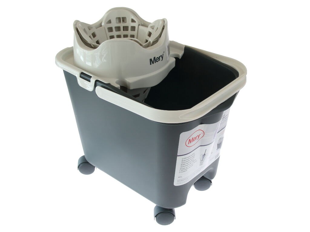 Spand Mery 14ltr med Hjul og Automatisk vrider Grå