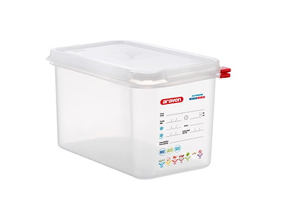 Beholder Araven lufttæt L26.5xB16.2xH15cm 1/4GN 4.3ltr polypropylen låg klar
