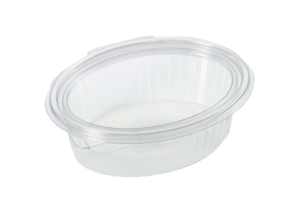 Salatbakke Clearshow 500 ml 167x131x56 mm oval Hængslet låg RPET Klar