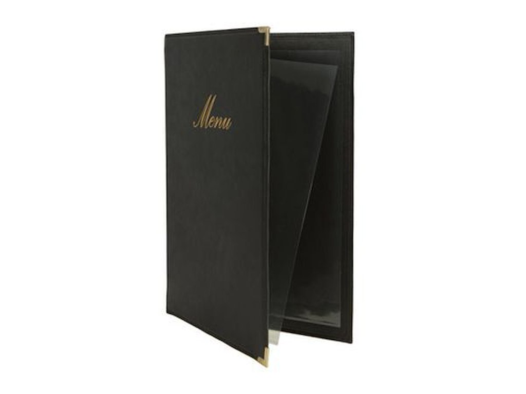 Menu Kortholder A4 Securit klassisk viser 4 A4 sider Læderomslag Sort