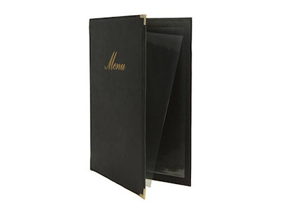 Menu Kortholder A4 Securit klassisk viser 4 A4 sider Læderomslag Sort