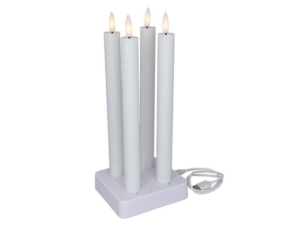 LED-stagelys 4 stk genopladelig Ø2,2xH25cm hvid med ladestation