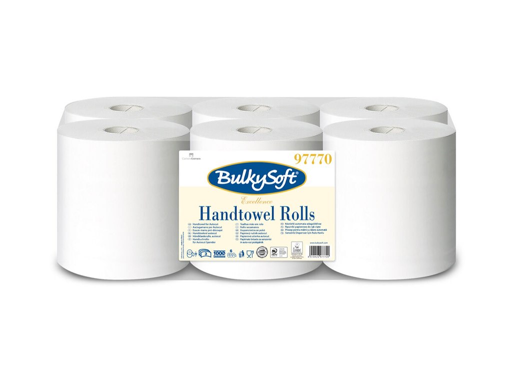 Håndklæderulle Bulkysoft Excellence 3-lag Ø18xB20cmxL100m Uperfo. Nyfiber Hvid