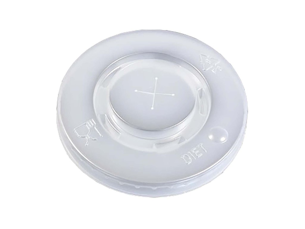 Plastlåg Ø80 mm Catersource Flad med kryds Transparent til Papbæger PS Plast