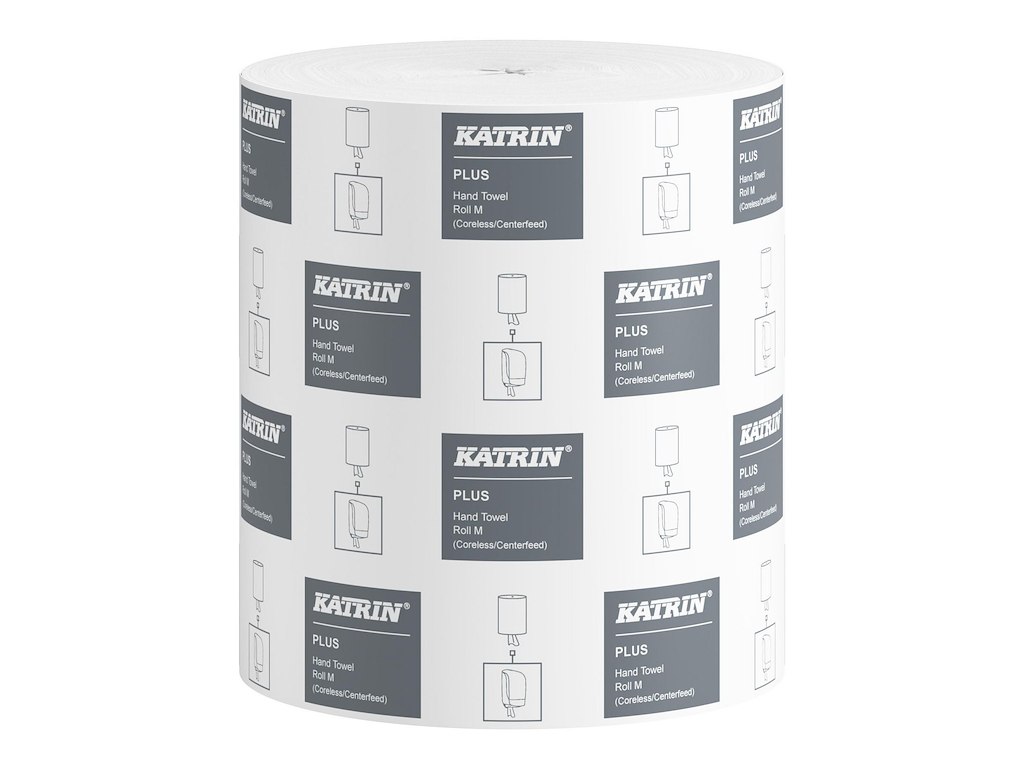 Håndklæderulle Katrin Plus 1-lag Ø19xB20.5cmxL280m Uperfo. U/Hylse Nyfiber Hvid