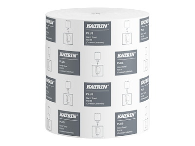 Håndklæderulle Katrin Plus 1-lag Ø19xB20.5cmxL280m Uperfo. U/Hylse Nyfiber Hvid